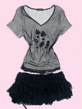 Sheer Black Floral V‑Neck Top